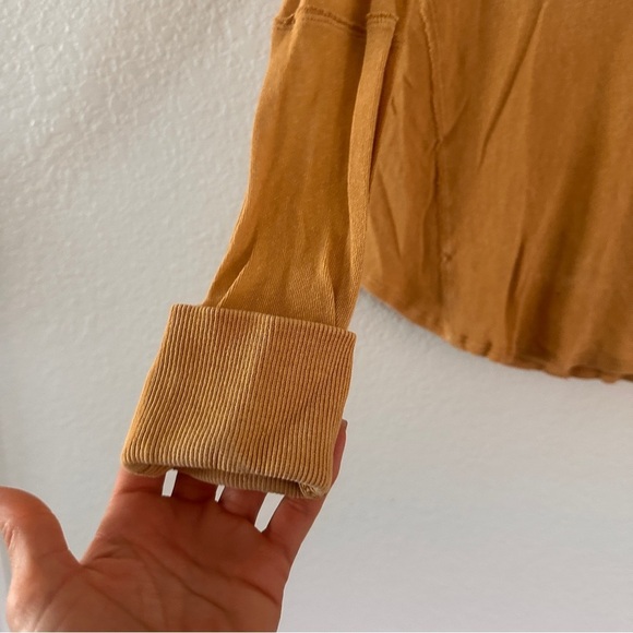 We The Free Mustard Thermal Top Medium Button Neck Long Sleeve Waffle Knit Boho - Picture 4 of 11